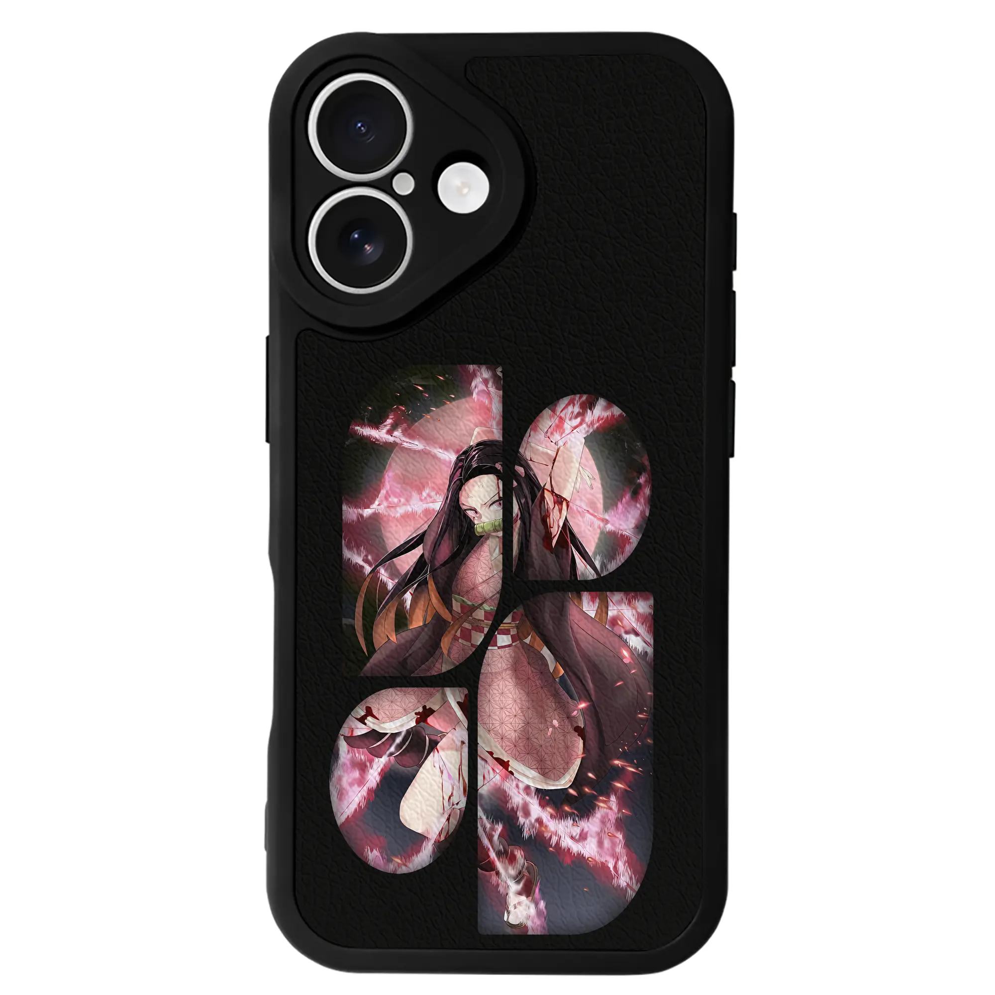 鬼滅の刃 グッズ,竈門 禰豆子 - IPhone 16シリーズ対応 ・ シリコンスマホケース ・ レザー調 ・ 高精度フィット ・ 耐衝撃 ・ ワイヤレス充電対応 ・ 精密カット